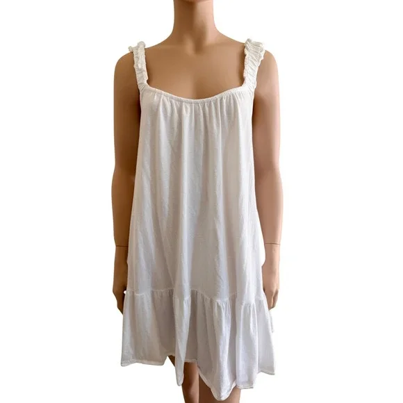 J.Crew Re-Imagine White Cotton Ruffle Strap Tiered Mini Dress Small - Picture 1 of 12